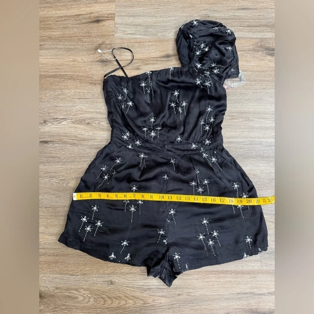 FREE PEOPLE BLACK SEQUIN EMBELLISHED ONE SHOULDER GEMINI PARTY ROMPER SHORTS S